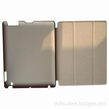 Black color leather case with four folder to embossed design with leather for iPad 3 and 4